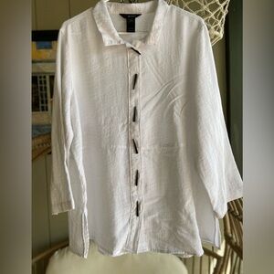 Ali Miles White Linen Button-Front Shirt